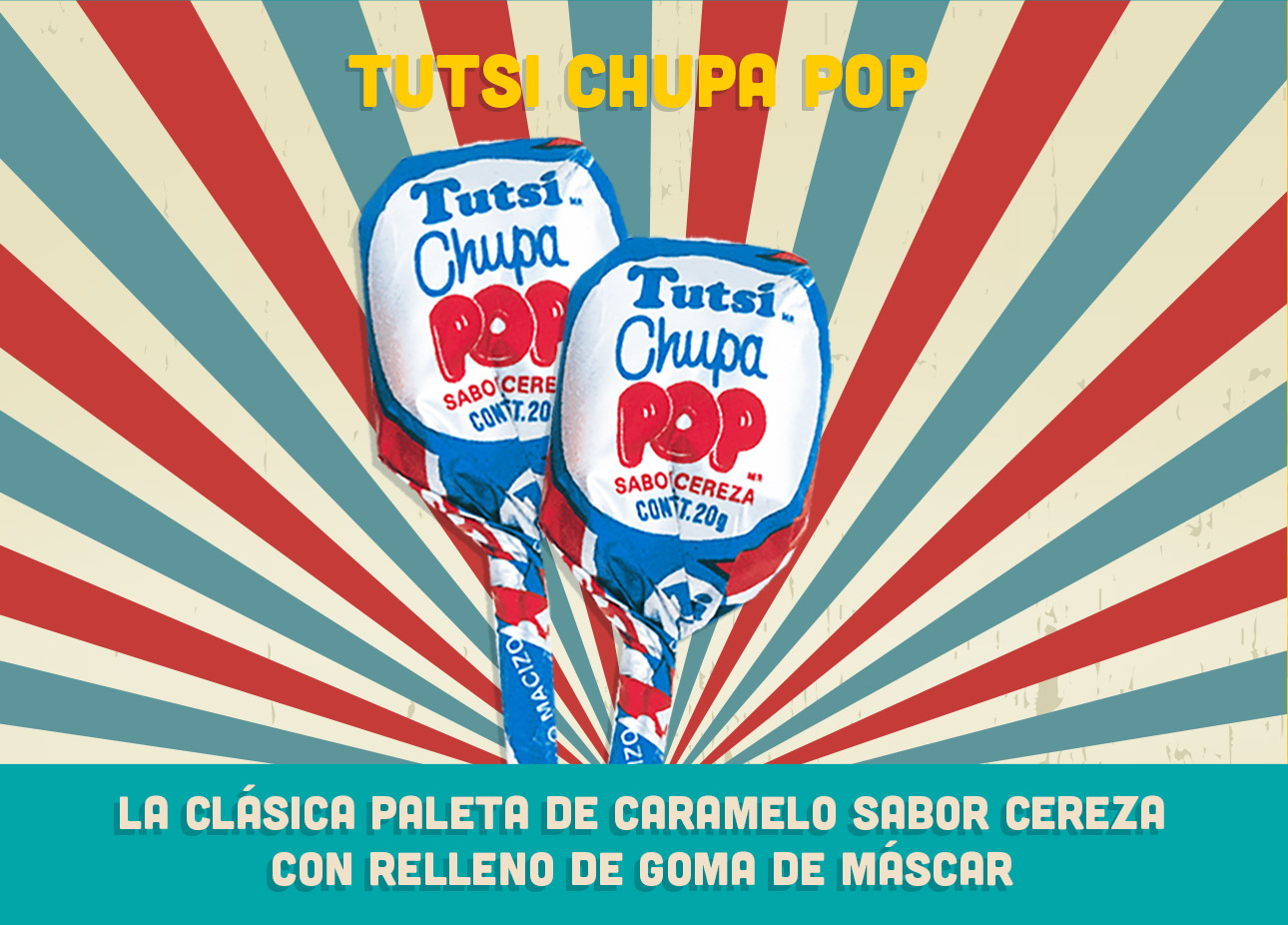 Tutsi Chupa Pop, La clásica paleta de caramelo sabor cereza con relleno de goma de máscar